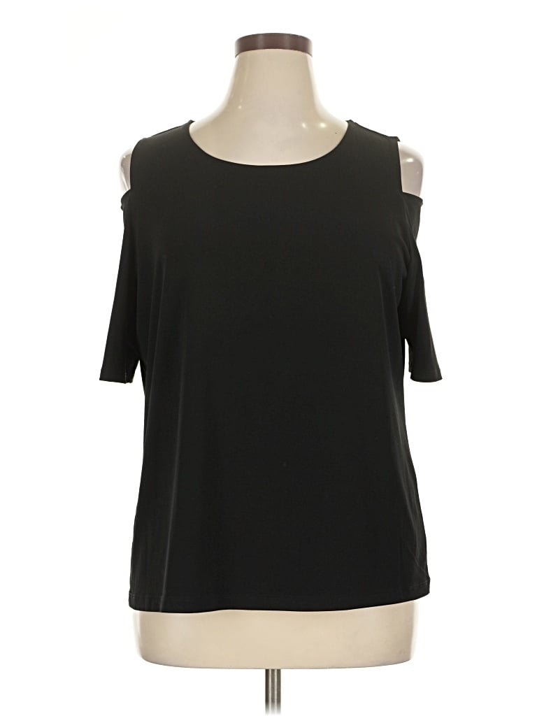 Pre-owned Nine West Short Sleeve Top Black Cold Shoulder Neckline Tops