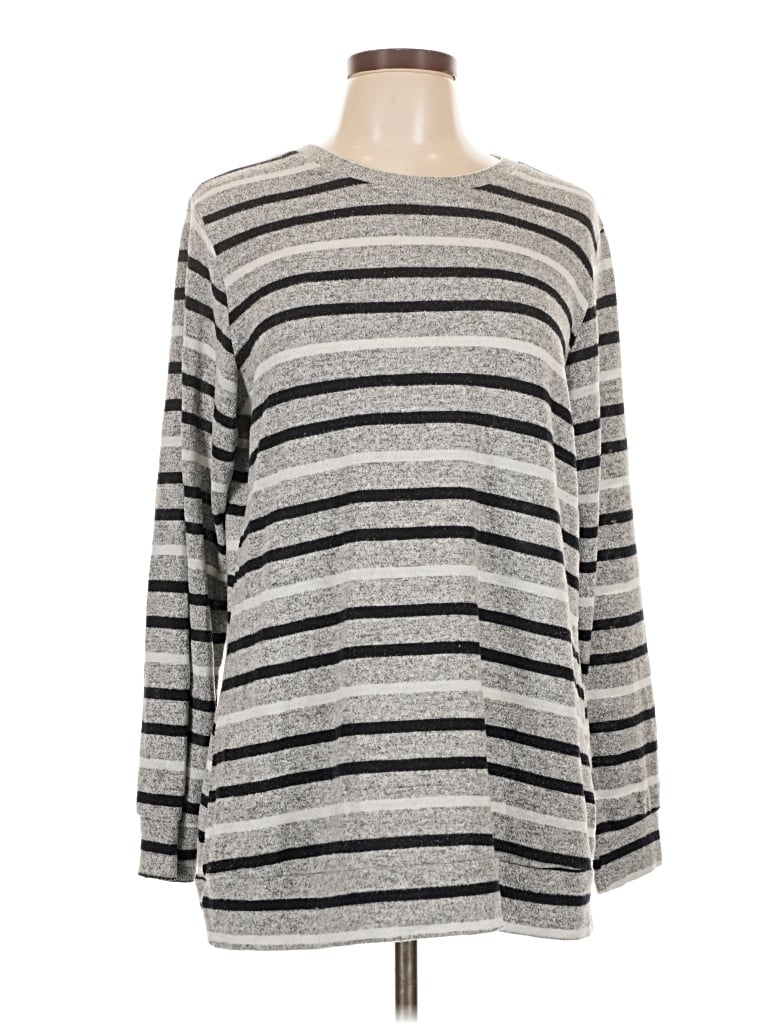 Pre-owned Ofeefan Long Sleeve Top Gray Boatneck Tops