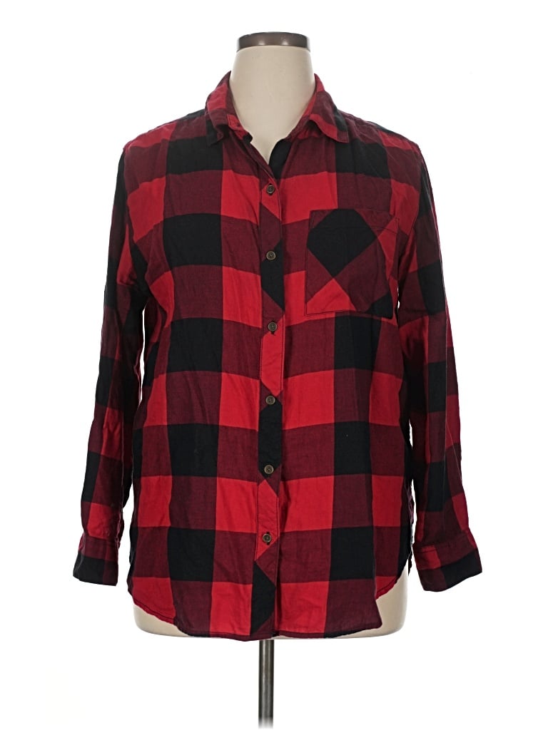 Pre-owned Faded Glory Long Sleeve Button Down Shirt In Red