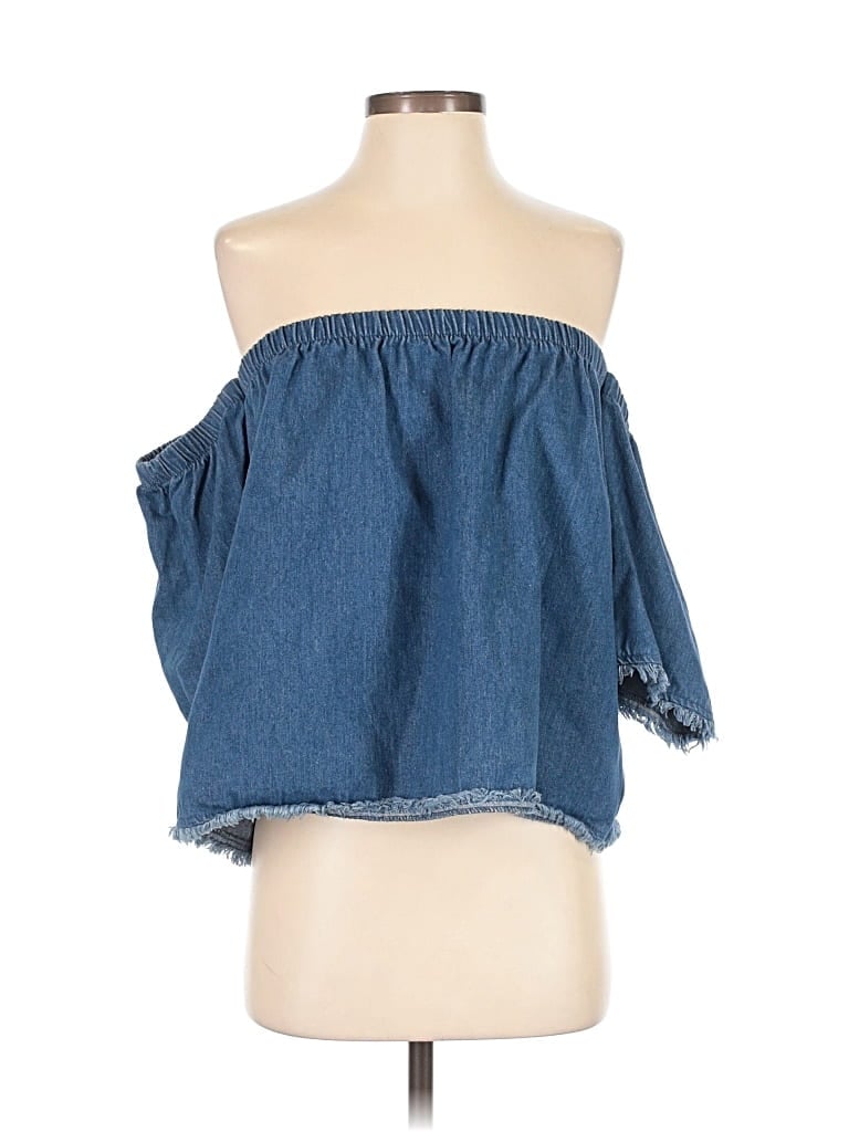 Pre-owned Joa Sleeveless Top Blue Strapless Neckline Tops