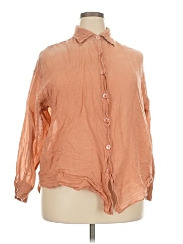 TAN + LINES 3/4 Sleeve Button-Down Shirt (view 1)