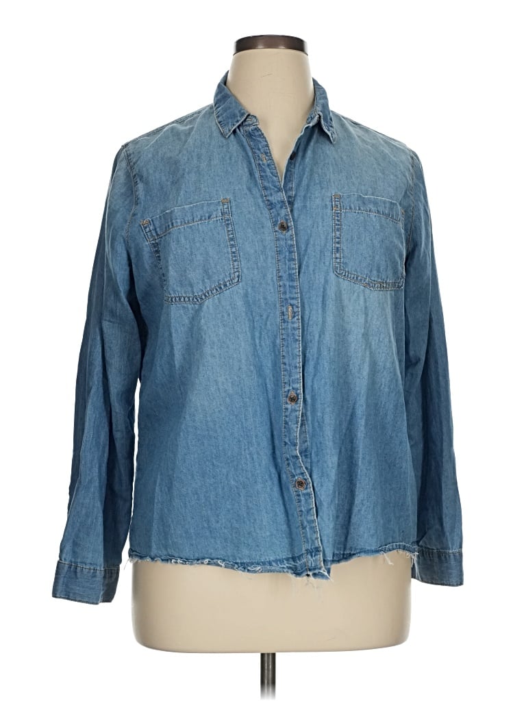 Pre-owned Faded Glory Long Sleeve Button Down Shirt In Blue