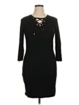 chinese dress ladies Calvin Klein Lace-Up V-Neck Zipper Sleeve Dress Black Gold Detailing Size  XL