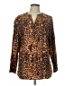 White Stag Animal Print Brown Long Sleeve Blouse Size L - photo 1
