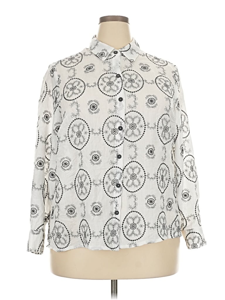Pre-owned Fig And Flower Long Sleeve Blouse In White