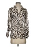 Express 100% Polyester Animal Print Ivory Silver Long Sleeve Blouse Size S - photo 1