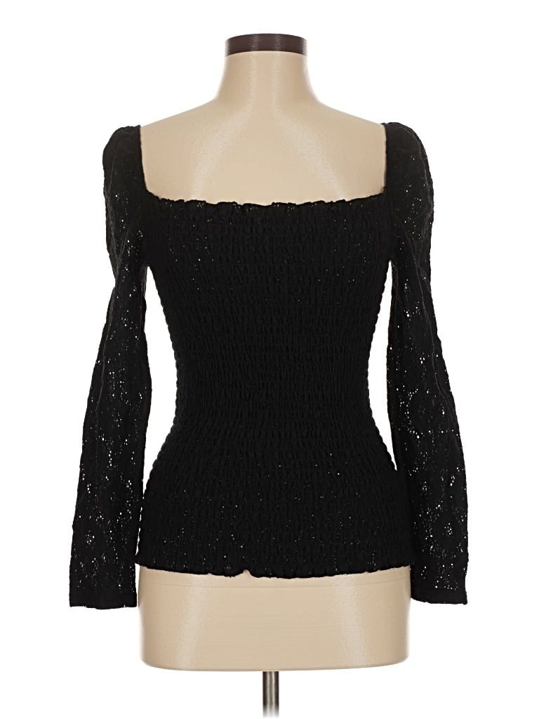 Pre-owned Cece Long Sleeve Top Black Sweetheart Neckline Tops