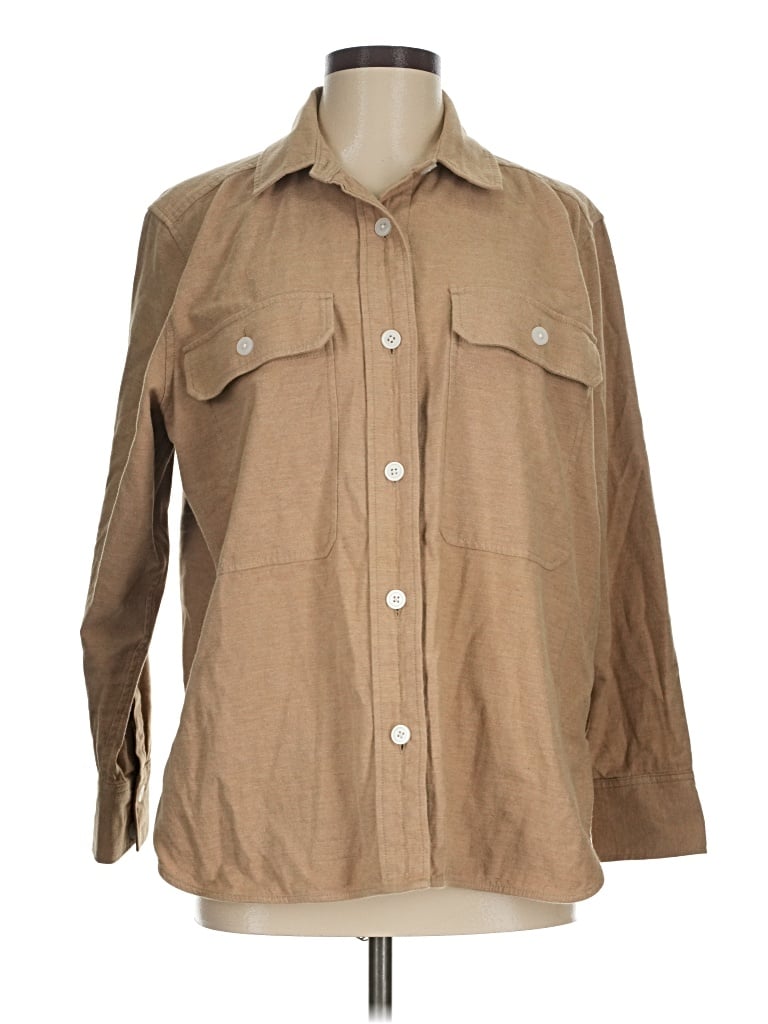 Pre-owned Everlane 3/4 Sleeve Button Down Shirt In Tan