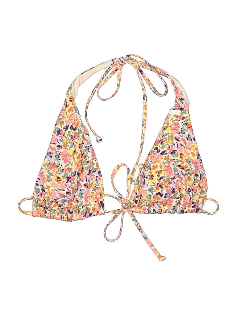 Pre-owned Roxy Swimsuit Top Yellow Floral Pattern Swimwear