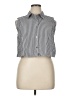 Theory 100% Cotton Stripes Gray Blue Sleeveless Button-Down Shirt Size XL - photo 1