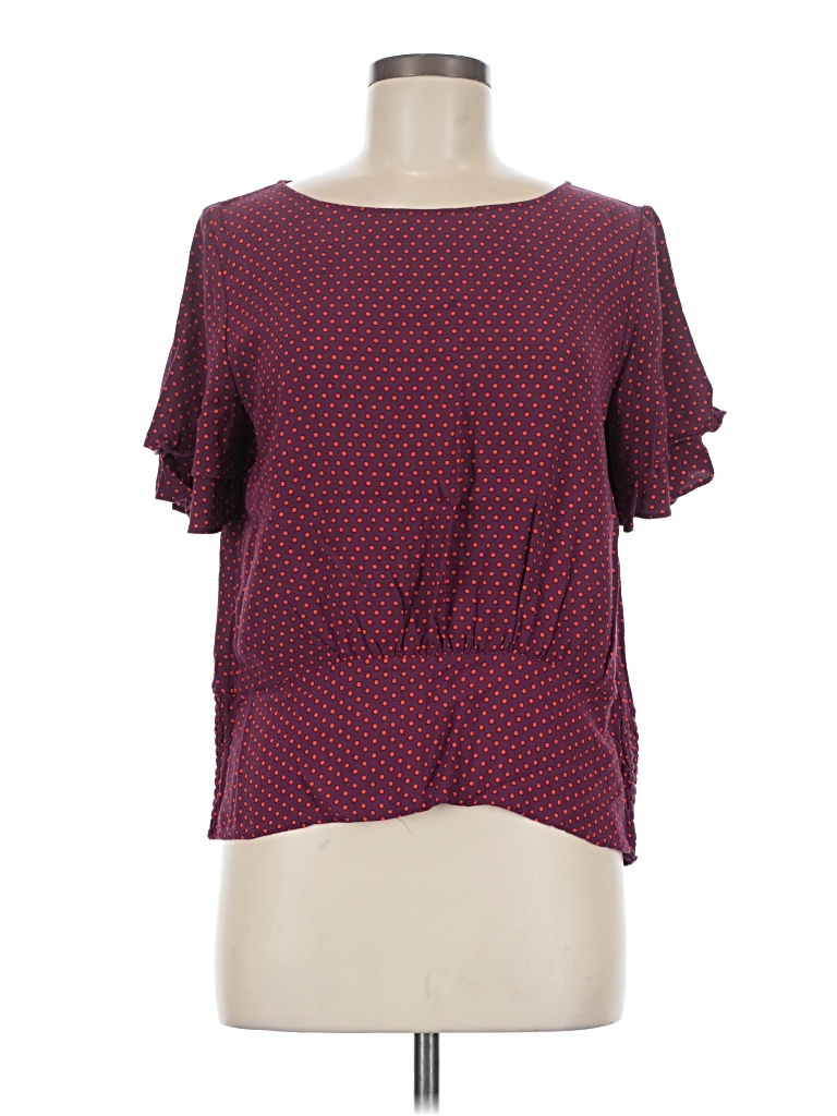 Pre-owned Ann Taylor Short Sleeve Blouse In Burgundy