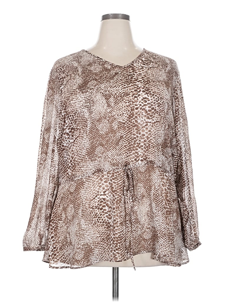 Pre-owned Susan Graver Long Sleeve Blouse In Brown