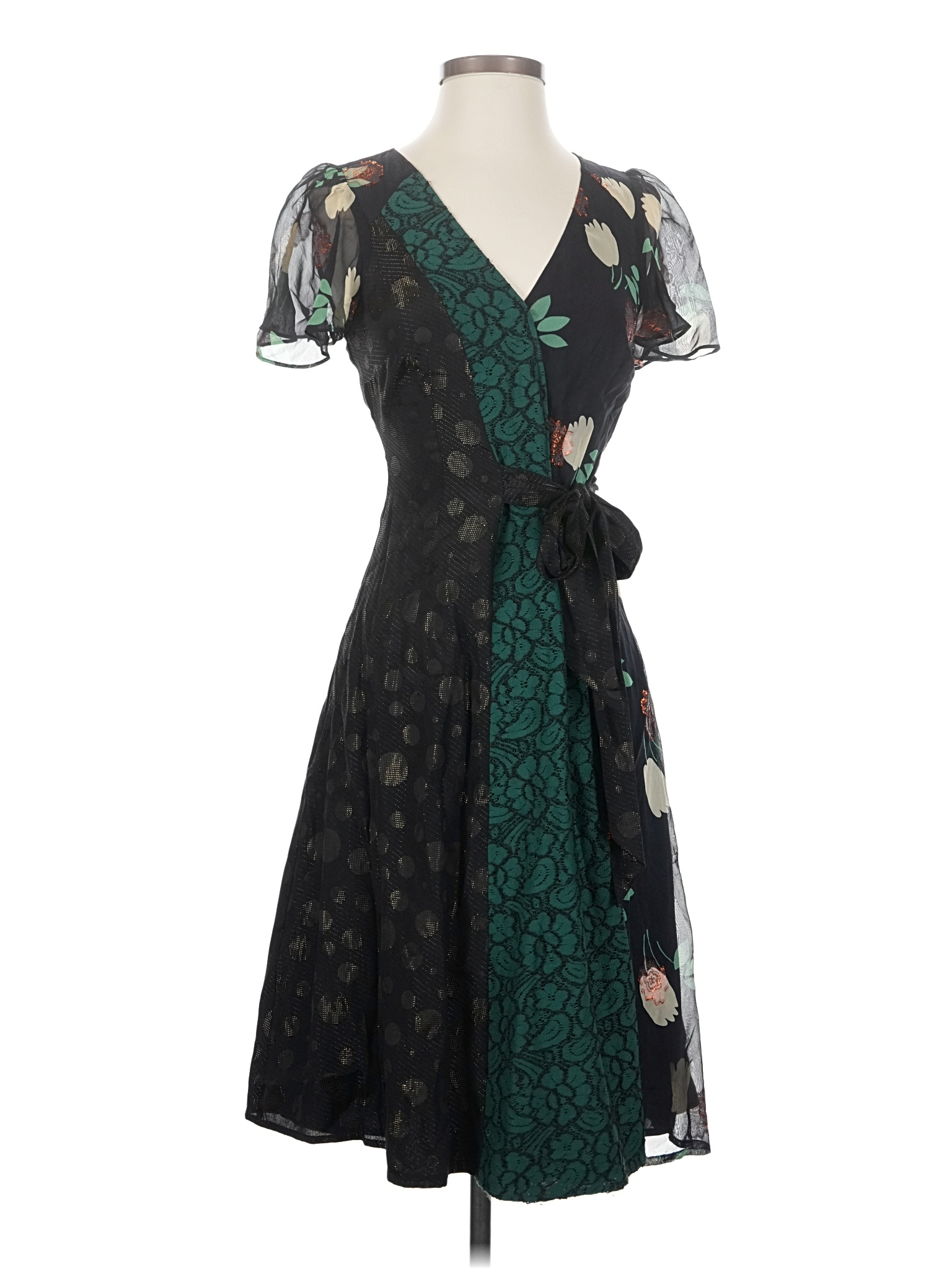 green emerald velvet dress Tahari black embroidered floral dress, size 4