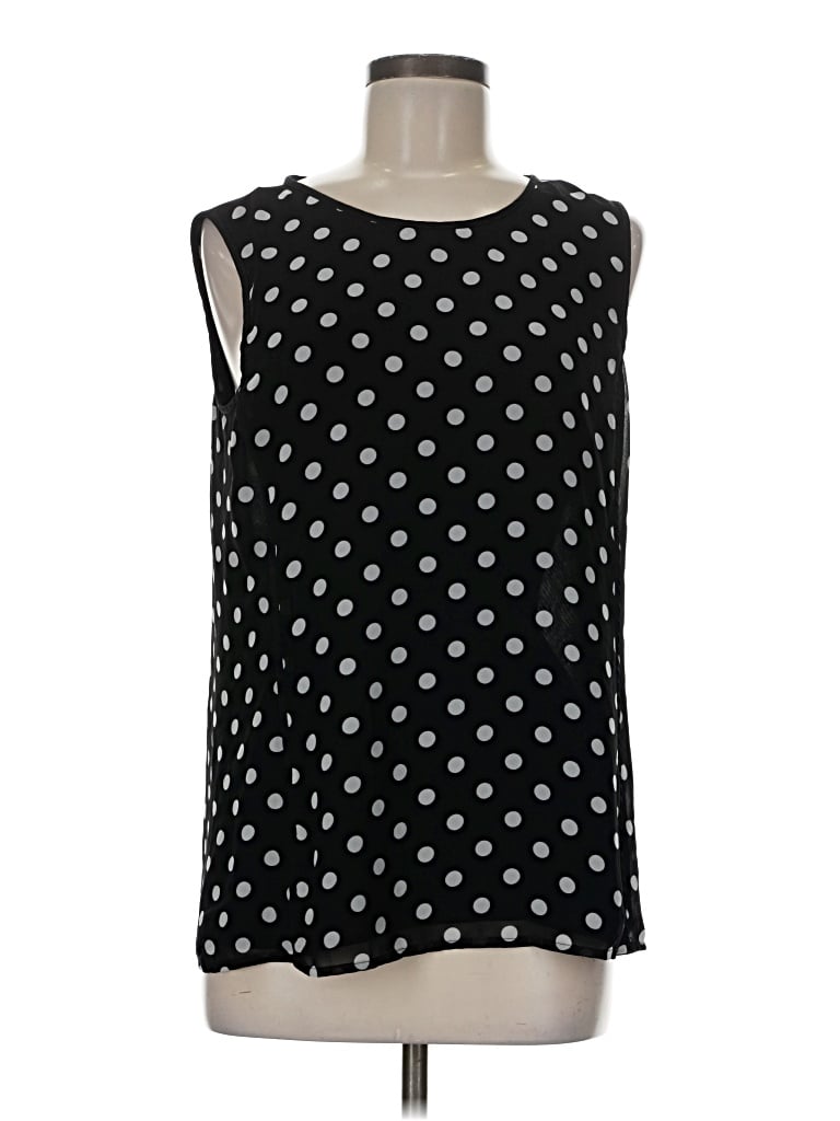 Pre-owned Chaus Sleeveless Top Black Polka Dots Pattern Boatneck Tops