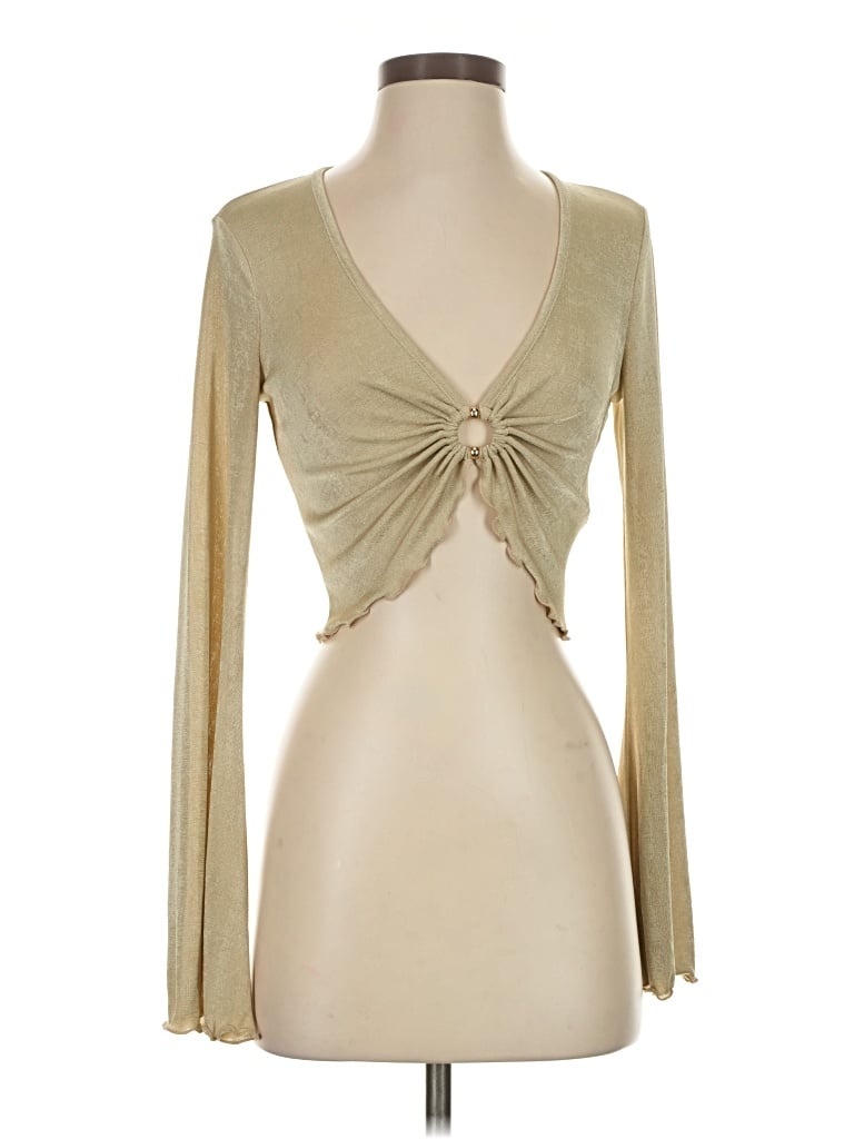 Significant Other Long Sleeve Top Tan Plunge Neckline Tops In Green