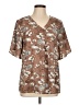 Bebonnie 100% Polyester Floral Brown Short Sleeve Blouse Size L - photo 1