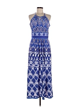 chinese dress ladies London Times Women's Linen Blend Floral Print Ruffle Sleeve Maxi Dress (Blue, 8) main image 0