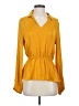 Calligraphie 100% Polyester Yellow Long Sleeve Blouse Size S - photo 1