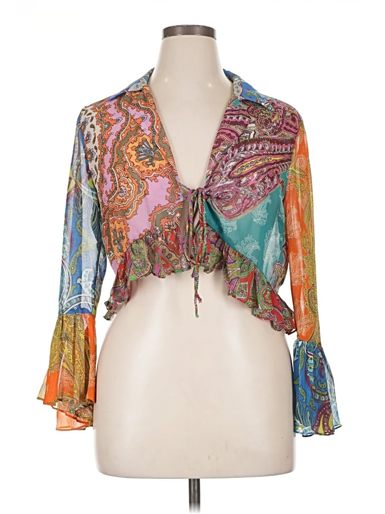 Pre-owned Zara 3/4 Sleeve Blouse In Green