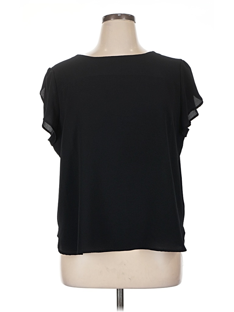 Pre-owned Valerie Stevens Short Sleeve Top Black Cold Shoulder Neckline Tops