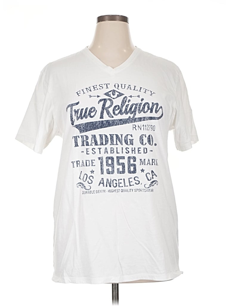 Pre-owned True Religion Short Sleeve Top White V Neck Tops