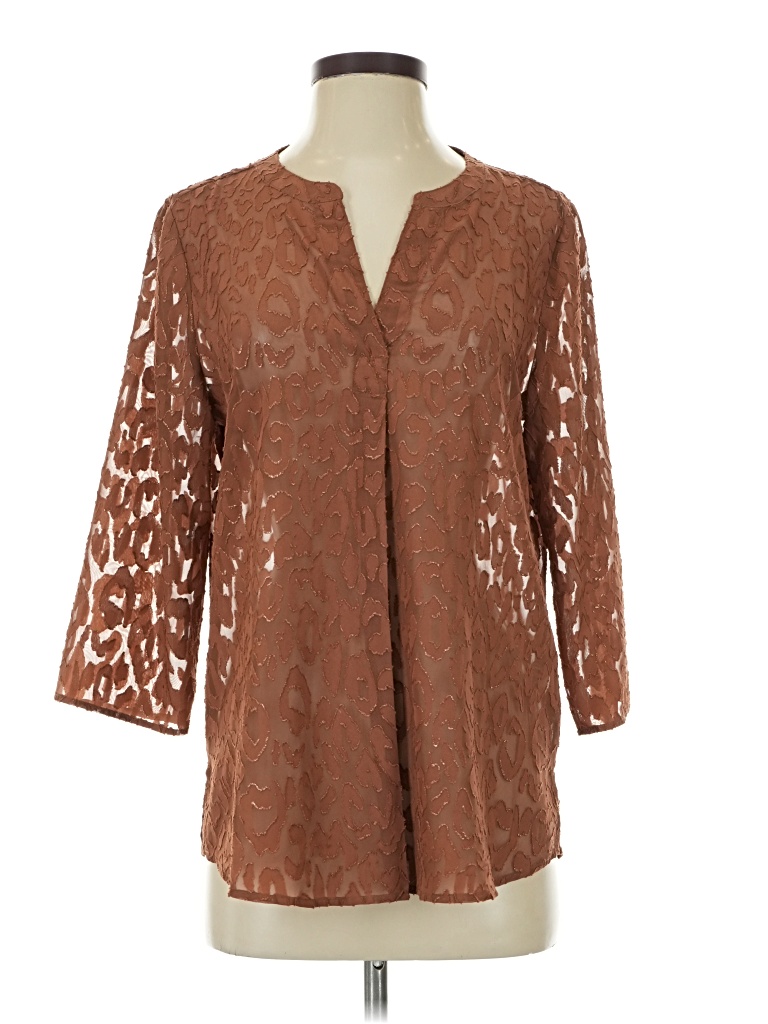 Pre-owned Chico's 3/4 Sleeve Blouse In Brown