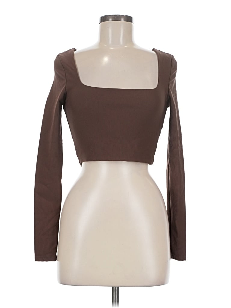 Pre-owned Cotton On Long Sleeve Top Brown Square Neckline Tops