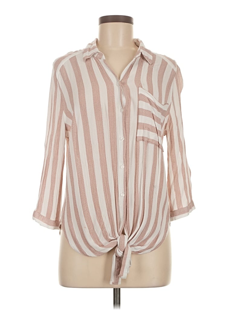 Pre-owned Vixbe 3/4 Sleeve Button Down Shirt In Brown