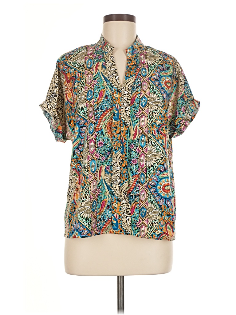 Pre-owned Unbranded Short Sleeve Blouse In Blue