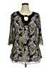 Essentials by Milano 100% Polyester Print Black Gray 3/4 Sleeve Blouse Size 1X - photo 1