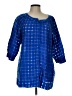 Chico's Checkered-gingham Solid Blue 3/4 Sleeve Blouse Size Lg (2) - photo 1