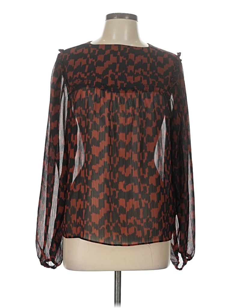 Pre-owned Evereve Long Sleeve Blouse In Brown