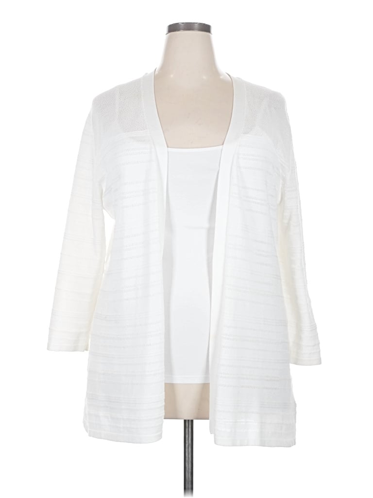 Pre-owned Karen Scott Cardigan Sweater In White