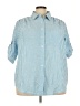 Woman Within Stripes Blue 3/4 Sleeve Button-Down Shirt Size 22 Petite (1X) - photo 1