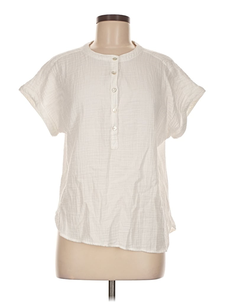 Pre-owned Faherty Short Sleeve Henley Shirt In White