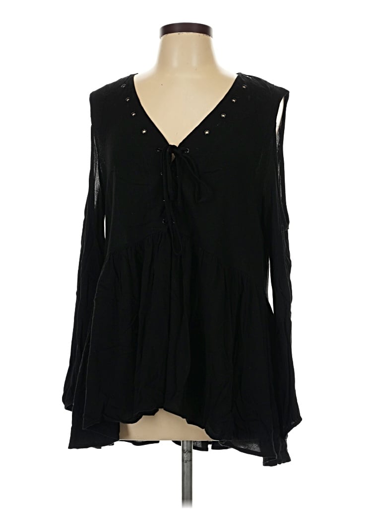 Pre-owned She + Sky Long Sleeve Blouse In Black