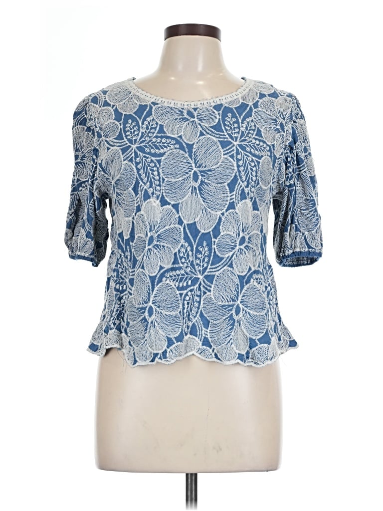 Pre-owned Solitaire Short Sleeve Blouse In Blue