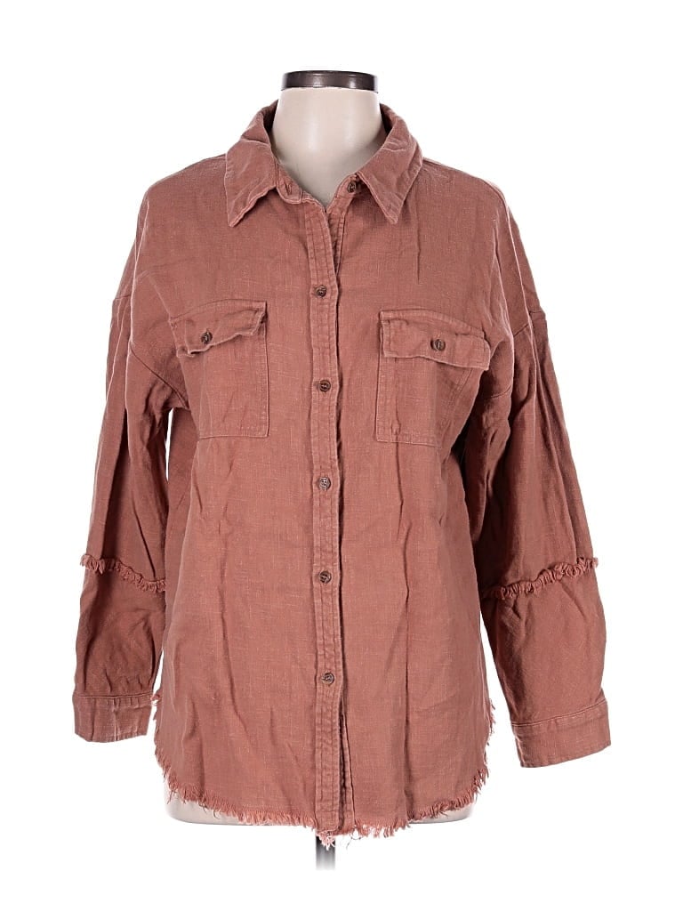 Pre-owned Blue B 3/4 Sleeve Button Down Shirt In Brown