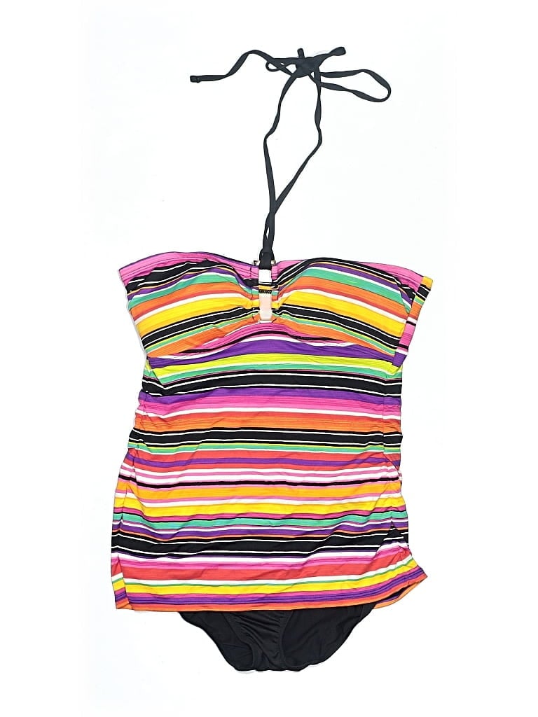 Pre-owned Polo Ralph Lauren Swimsuit Top Pink Stripes Pattern Swimwear