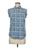 Oui Print Blue Sleeveless Button-Down Shirt Size 6 - photo 1