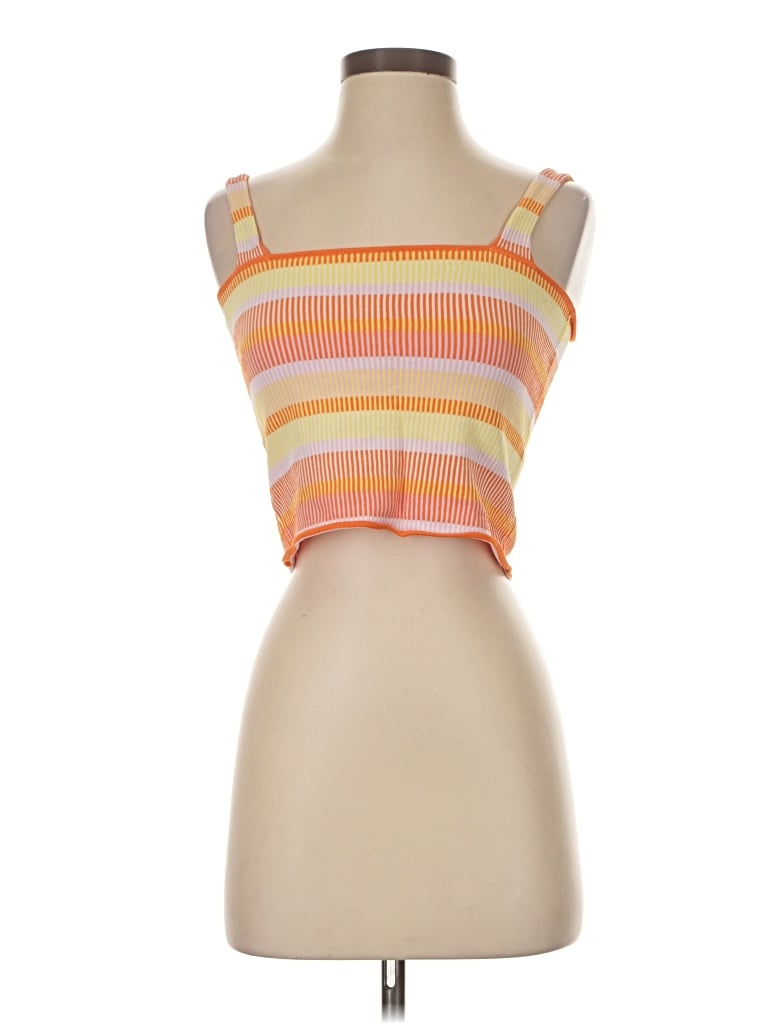 Pre-owned Solid & Striped Tube Top Orange Strapless Neckline Tops