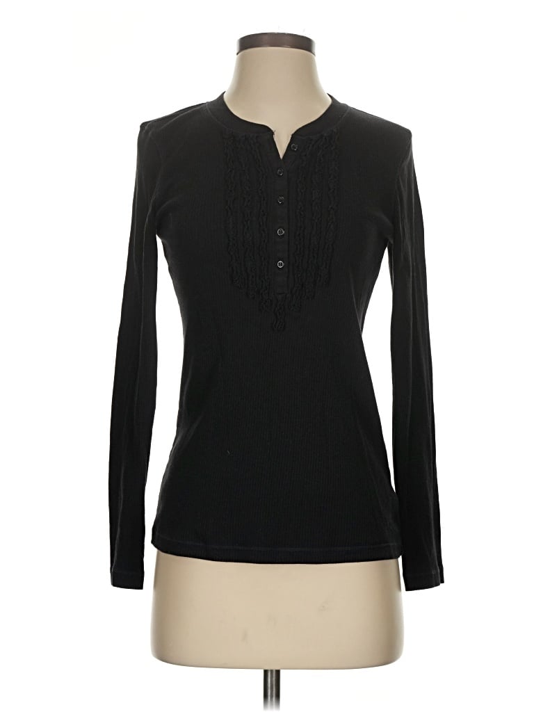 Pre-owned Faded Glory Long Sleeve Top Black Keyhole Neckline Tops