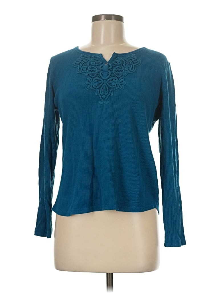 Pre-owned Faded Glory Long Sleeve Henley Shirt In Blue