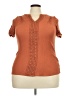 Flower & Feather 100% Polyester Orange Short Sleeve Blouse Size 2X - photo 1