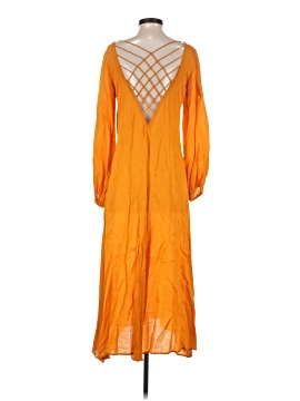 chinese dress ladies Free People Organza Mustard With Floral Long Sleeve Front Buttons Details  Maxi Dress (Size M)