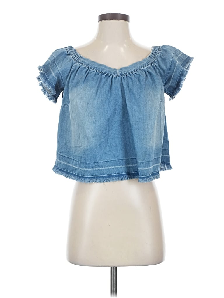 Pre-owned Bebe Short Sleeve Top Blue Off The Shoulder Neckline Tops