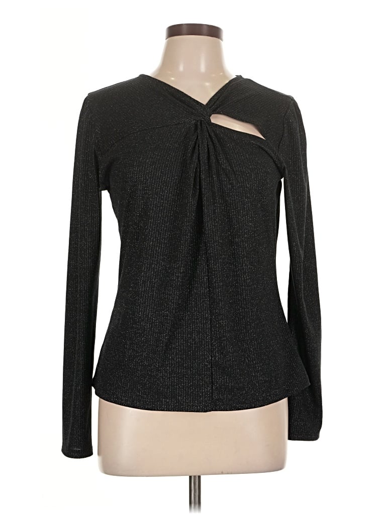 Pre-owned Eclair Long Sleeve Top Gray Keyhole Neckline Tops