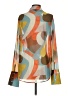 PrettyLittleThing 100% Polyester Color Block Orange Long Sleeve Blouse Size 2 - photo 2