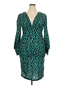 green emerald velvet dress SHEIN Clasi Plus Leopard Print Shirred Waist Dress