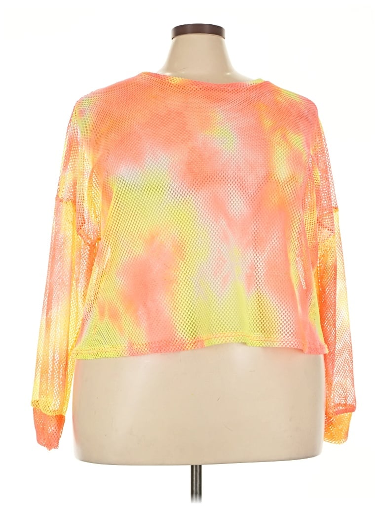 Pre-owned Forever 21 Plus Long Sleeve Top Orange Mock Neckline Tops